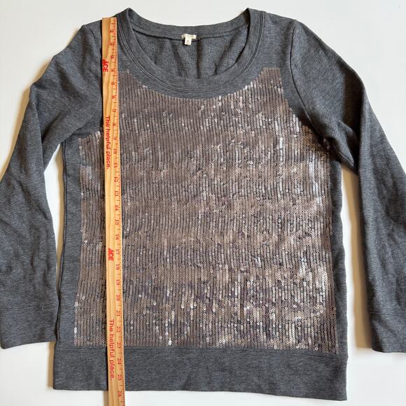 J. Crew Gray Sequin Women's Size Medium EUC Crew Neck Sweatshirt Holiday Sparkle - Picture 11 of 11
